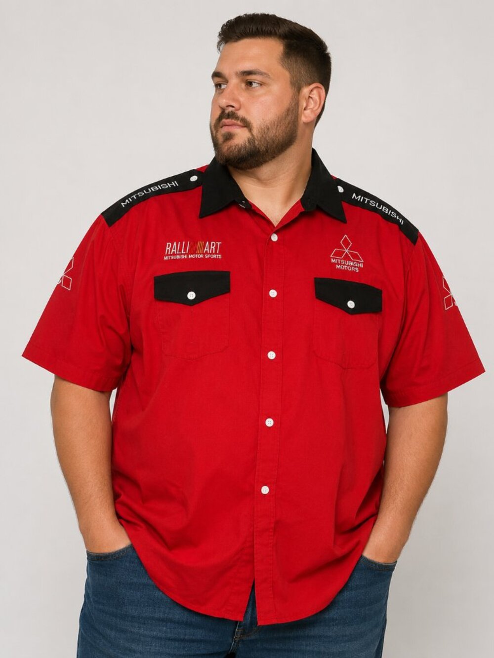 Mitsubishi Ralliart Motorsports Button-Up Shirt Men's XXL Red Racing Pit Crew